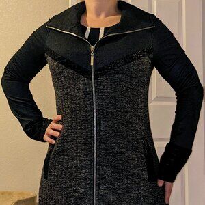 Dzhavael Couture Women's long jacket black grey full zip. Size S